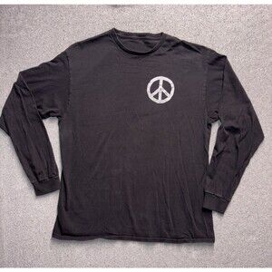 Faded Black Long Sleeve Graphic Tee Left Chest Peace Sign Mens No Size